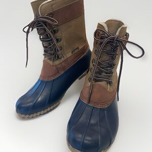 JBU Jambu Duck Boot Womens Size 8M Rain Boot, Brown and Blue
